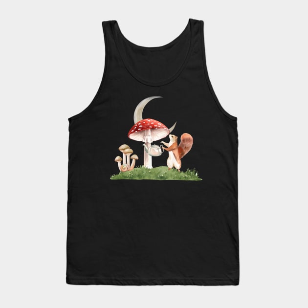 Cottagecore Surrealistic Squirrel Watering Mushroom Tank Top by Souls.Print